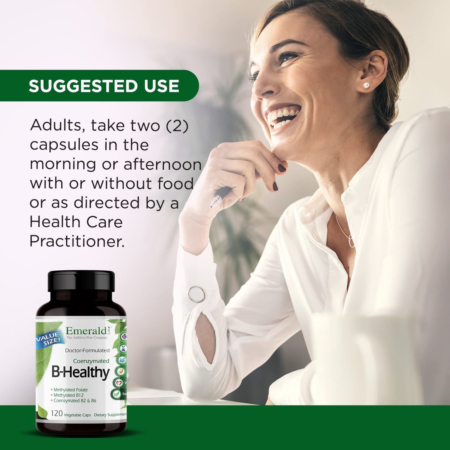 EMERALD LABS B-Healthy - Vegan Vitamin B Complex - Includes Methylated Folic Acid & Full Spectrum B Vitamins - Supports Immune, Brain & Heart Health - PrimeBioHealth - canada supplements