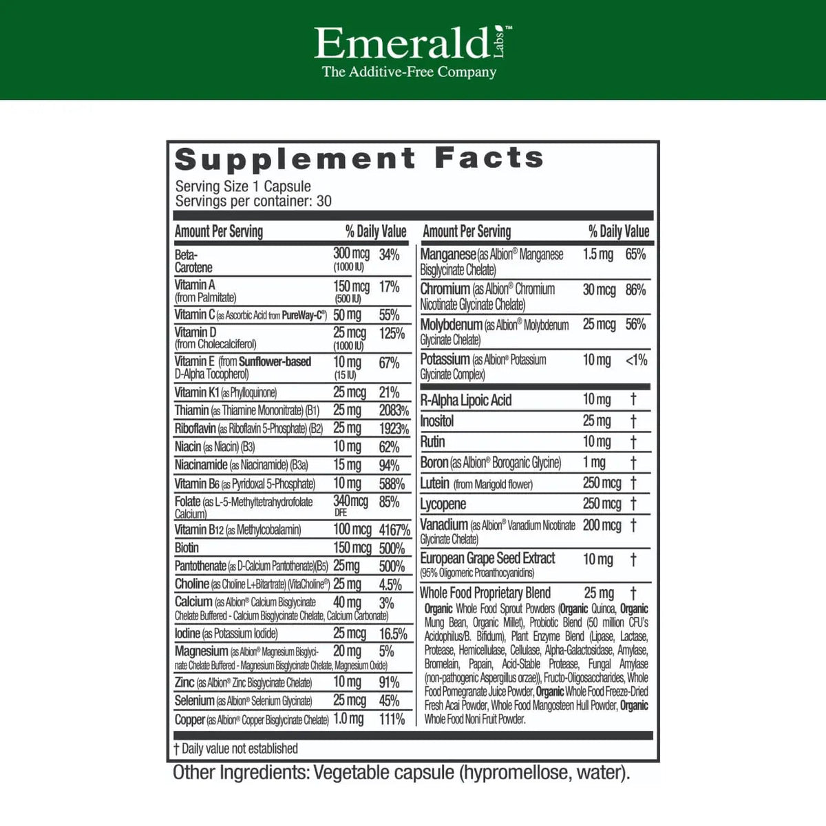 EMERALD LABS Complete 1-Daily Multi - Complete Multivitamin for Men & Women with Vitamin C, Methylated Folate, Whole-Food Blend - PrimeBioHealth - canada supplements