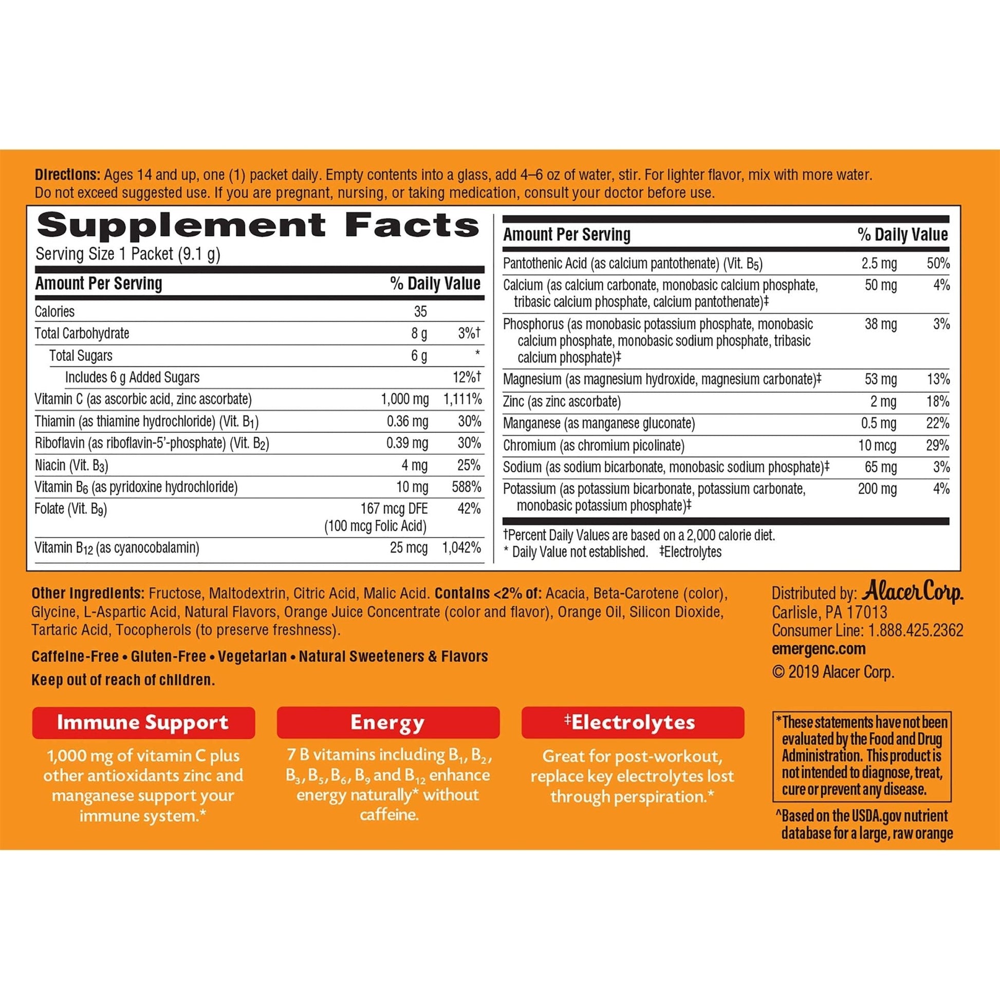 Emergen-C 1000mg Vitamin C Powder for Daily Immune Support Caffeine Free Vitamin C Supplements with Zinc and Manganese - PrimeBioHealth - canada supplements
