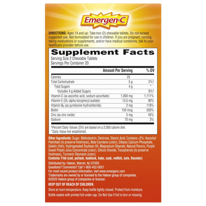 Emergen-C Chewable Vitamin C 1000mg, With B Vitamins And Antioxidants Tablet (40 Count, Orange Blast Flavor), Dietary Supplement - PrimeBioHealth - canada supplements