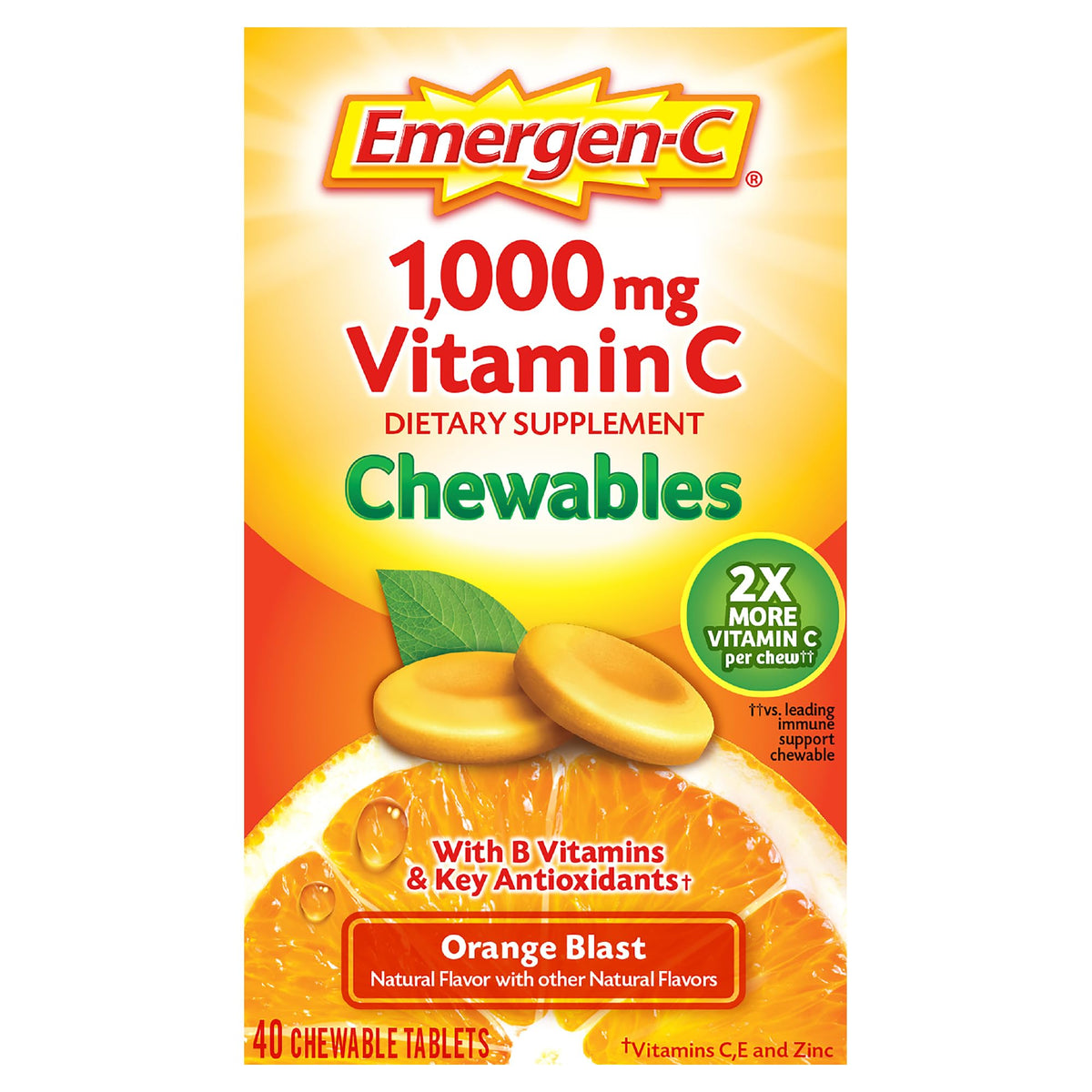 Emergen-C Chewable Vitamin C 1000mg, With B Vitamins And Antioxidants Tablet (40 Count, Orange Blast Flavor), Dietary Supplement - PrimeBioHealth - canada supplements