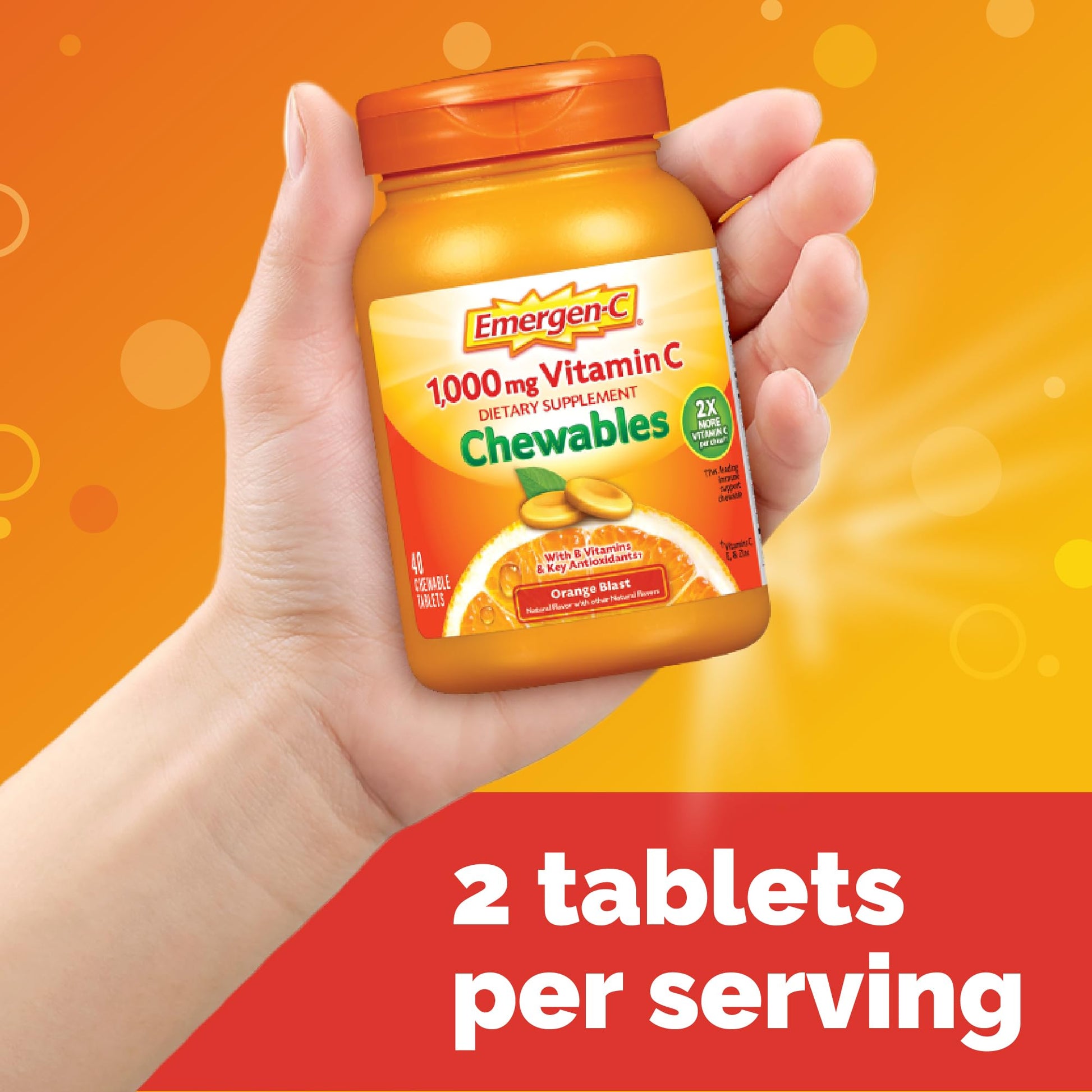Emergen-C Chewable Vitamin C 1000mg, With B Vitamins And Antioxidants Tablet (40 Count, Orange Blast Flavor), Dietary Supplement - PrimeBioHealth - canada supplements