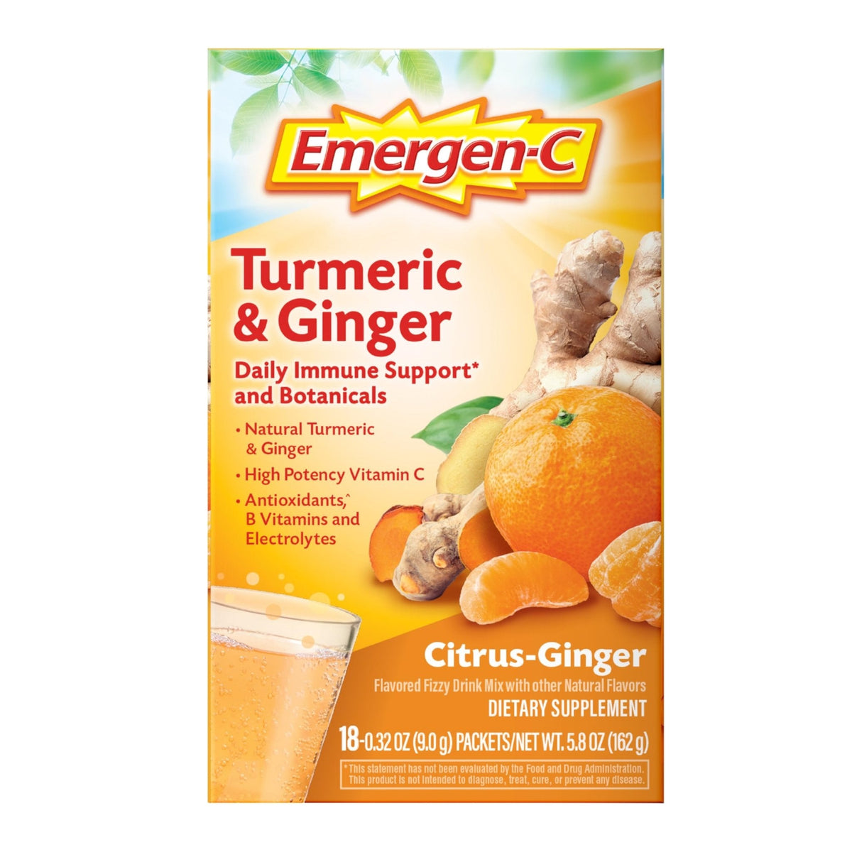 Emergen-C Citrus-Ginger Fizzy Drink Mix, Turmeric and Ginger, Immune Support, Natural Flavors - PrimeBioHealth - canada supplements