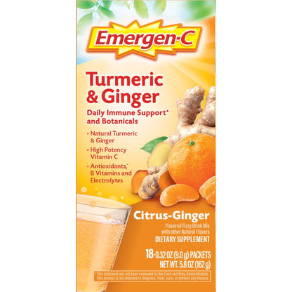 Emergen-C Citrus-Ginger Fizzy Drink Mix, Turmeric and Ginger, Immune Support, Natural Flavors - PrimeBioHealth - canada supplements