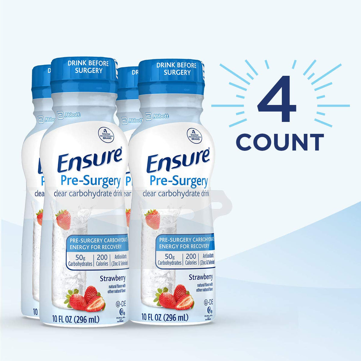 Ensure Pre-Surgery, Clear Carbohydrate Drink, Strawberry, 10 fl oz, 4 Count - PrimeBioHealth - canada supplements