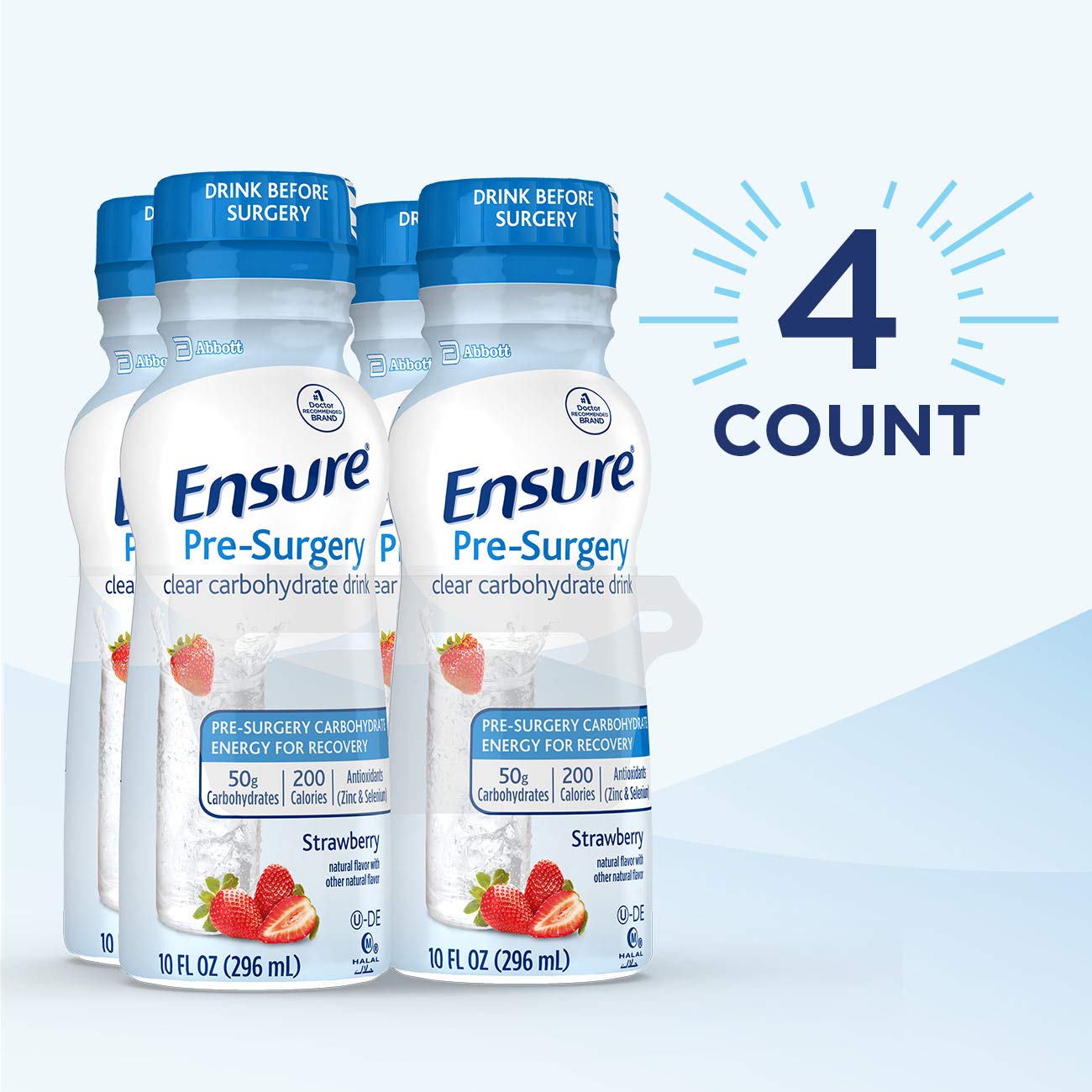Ensure Pre-Surgery, Clear Carbohydrate Drink, Strawberry, 10 fl oz, 4 Count - PrimeBioHealth - canada supplements