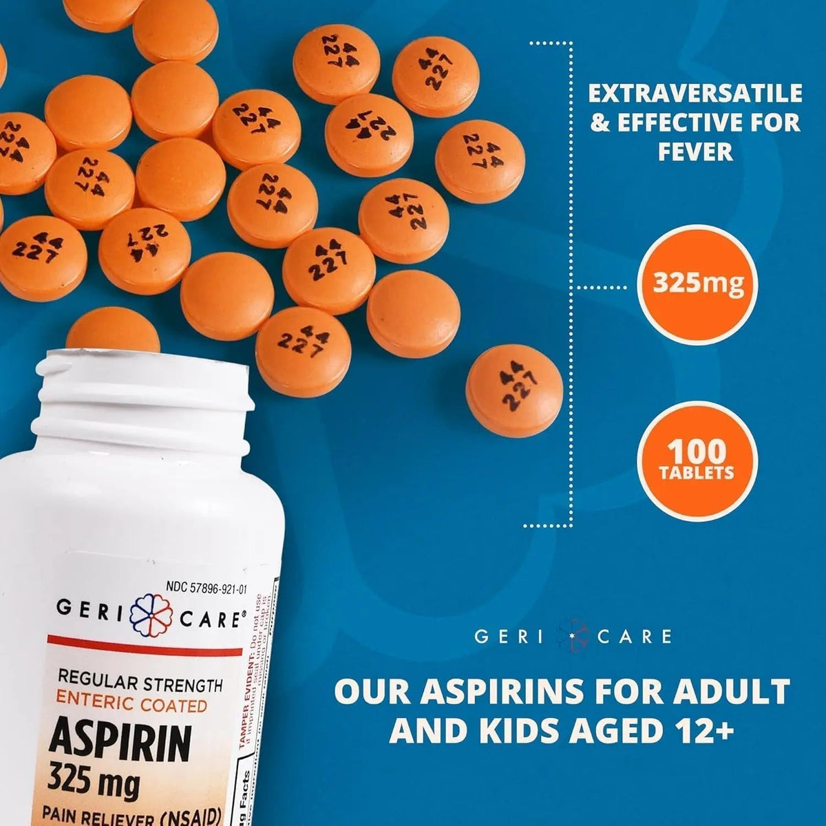 Enteric Coated Aspirin Tablets 325mg (100 Count) by GeriCare- NSAID Pain Reliever & Fever Reducer Coated Aspirin for Adults- Regular Strength Aspirin for Headache Arthritis Menstrual & Muscle Pain - PrimeBioHealth - canada supplements