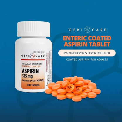Enteric Coated Aspirin Tablets 325mg (100 Count) by GeriCare- NSAID Pain Reliever & Fever Reducer Coated Aspirin for Adults- Regular Strength Aspirin for Headache Arthritis Menstrual & Muscle Pain - PrimeBioHealth - canada supplements