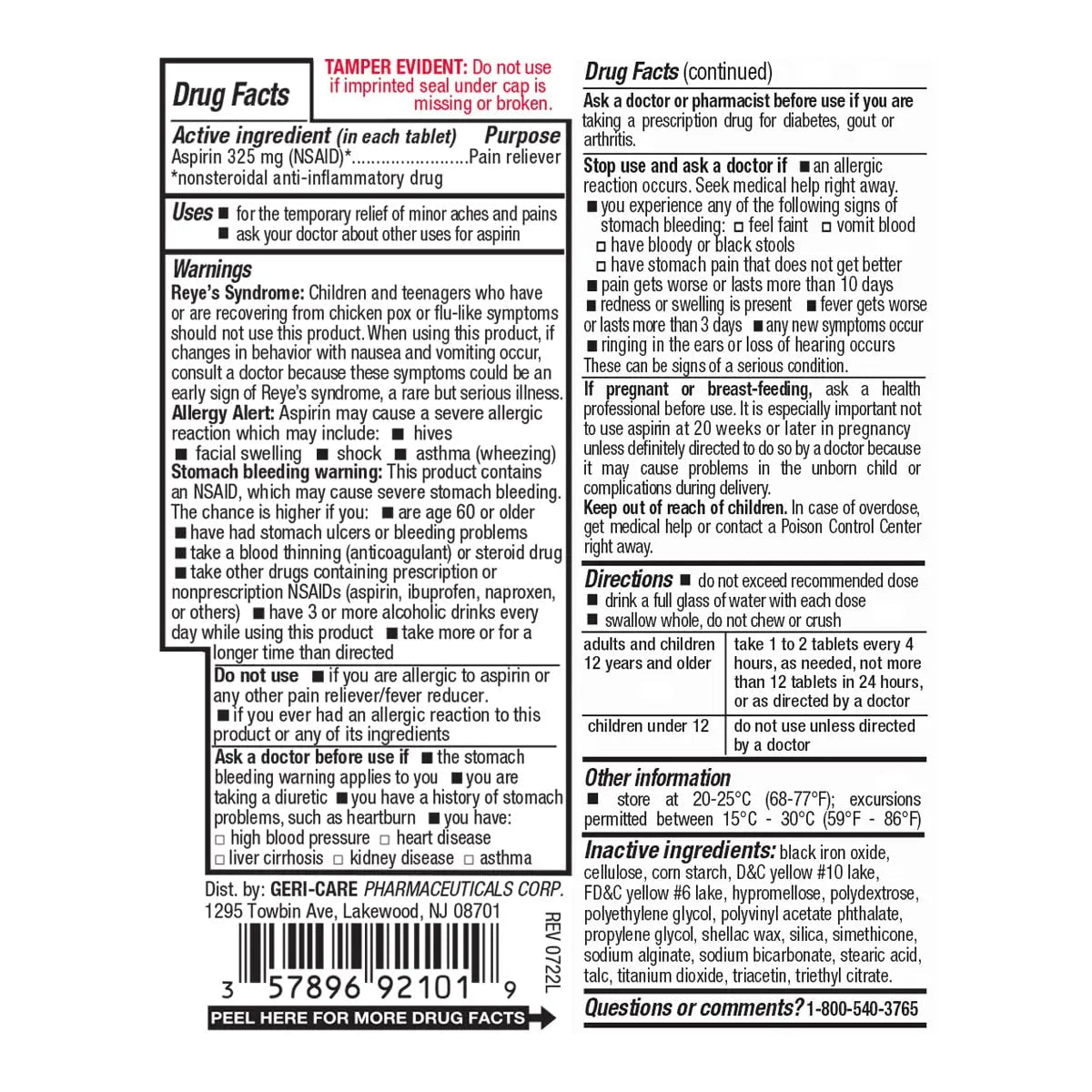 Enteric Coated Aspirin Tablets 325mg (100 Count) by GeriCare- NSAID Pain Reliever & Fever Reducer Coated Aspirin for Adults- Regular Strength Aspirin for Headache Arthritis Menstrual & Muscle Pain - PrimeBioHealth - canada supplements