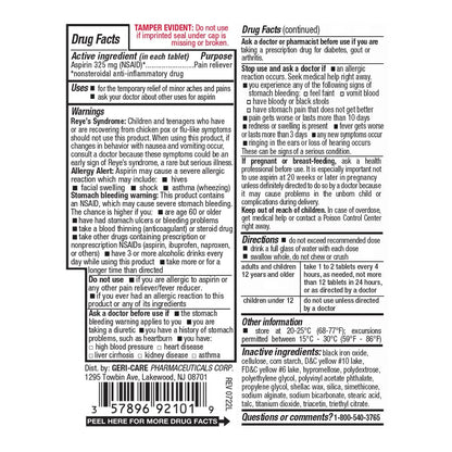 Enteric Coated Aspirin Tablets 325mg (100 Count) by GeriCare- NSAID Pain Reliever & Fever Reducer Coated Aspirin for Adults- Regular Strength Aspirin for Headache Arthritis Menstrual & Muscle Pain - PrimeBioHealth - canada supplements