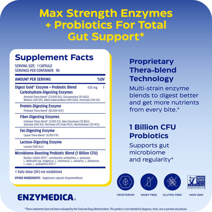 Enzymedica Digest Gold + Probiotics - Digestive Enzyme Supplement for Women & Men, Enzyme and Probiotic Capsules for Digestion, Gut Health Support, - PrimeBioHealth - canada supplements