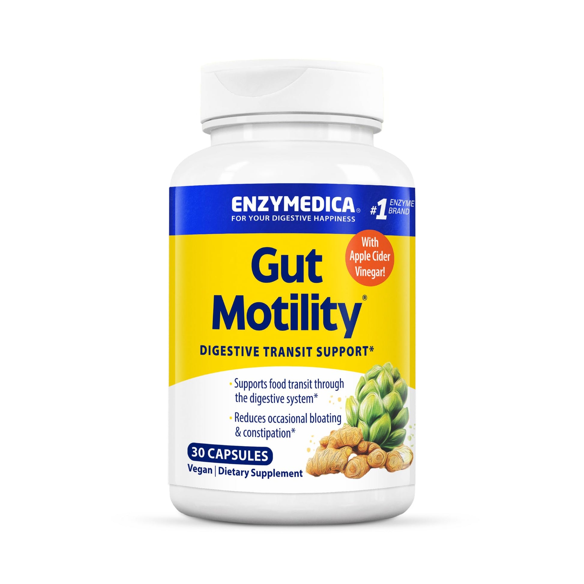 Enzymedica Gut Motility Supplement for Men & Women - Apple Cider Vinegar Capsules with Artichoke & Ginger Extract, Digestive Health Support for Adults - PrimeBioHealth - canada supplements