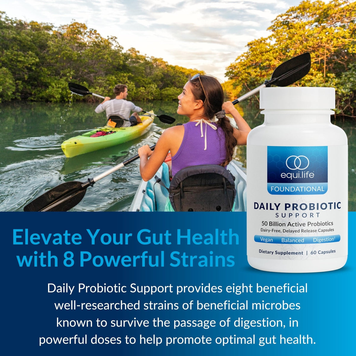 Equilife Daily Probiotic Support, 50 Billion CFU, 8 Probiotic Strains, Digestive and Gut Health Supplement for Men and Women, Gluten Free, Soy and Dairy Free - PrimeBioHealth - canada supplements