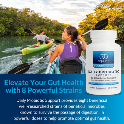 Equilife Daily Probiotic Support, 50 Billion CFU, 8 Probiotic Strains, Digestive and Gut Health Supplement for Men and Women, Gluten Free, Soy and Dairy Free - PrimeBioHealth - canada supplements
