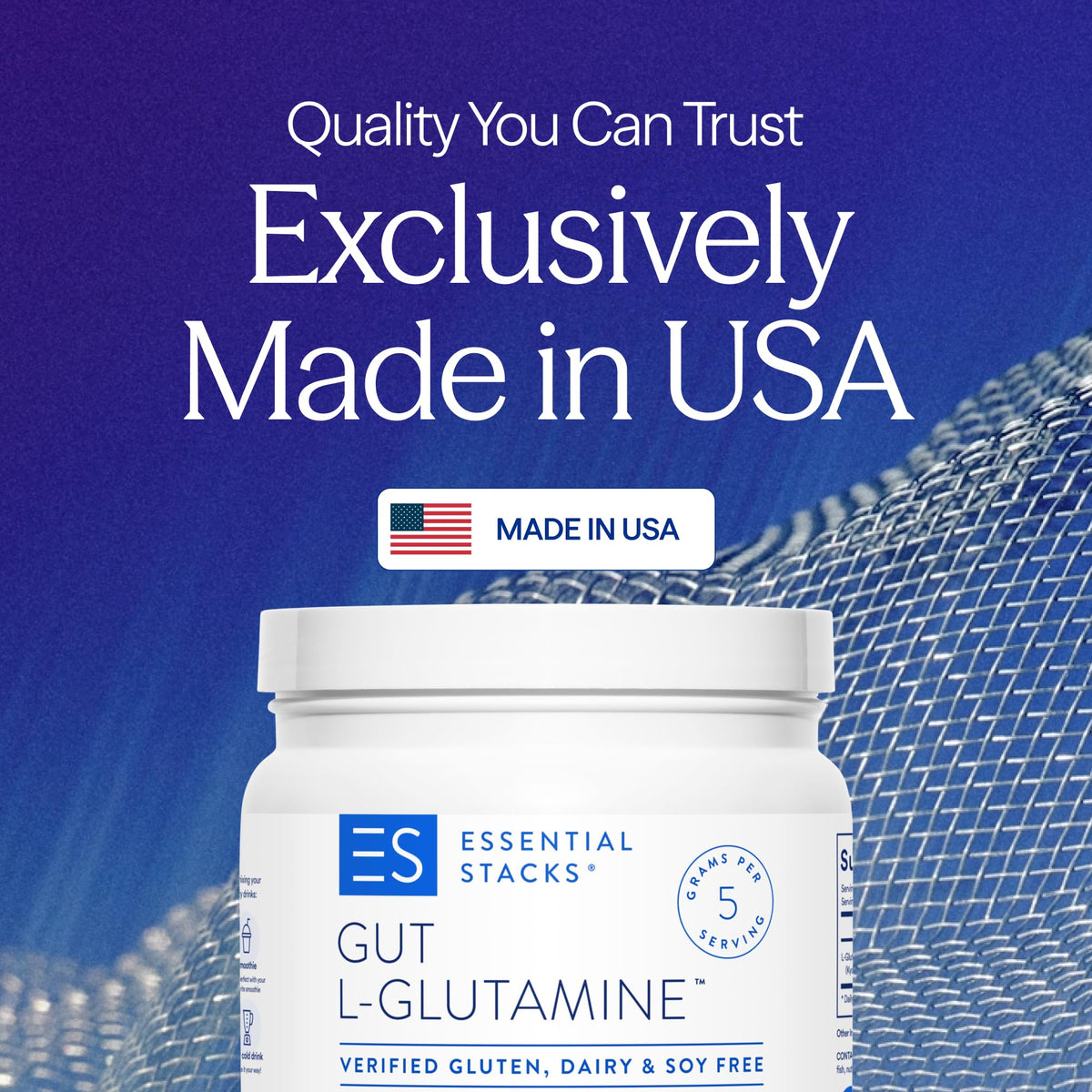 Essential Stacks Gut L-Glutamine Powder - Exclusively Made in USA - Pure L Glutamine Powder for Gut Health (100 Servings, Unflavored) - PrimeBioHealth - canada supplements