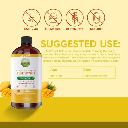 ESUNM Complete Liquid Multivitamin + Hair Growth, Promotes Energy Metabolism& Skin and Hair Function| Vitamin C D | B Vitamins | - PrimeBioHealth - canada supplements