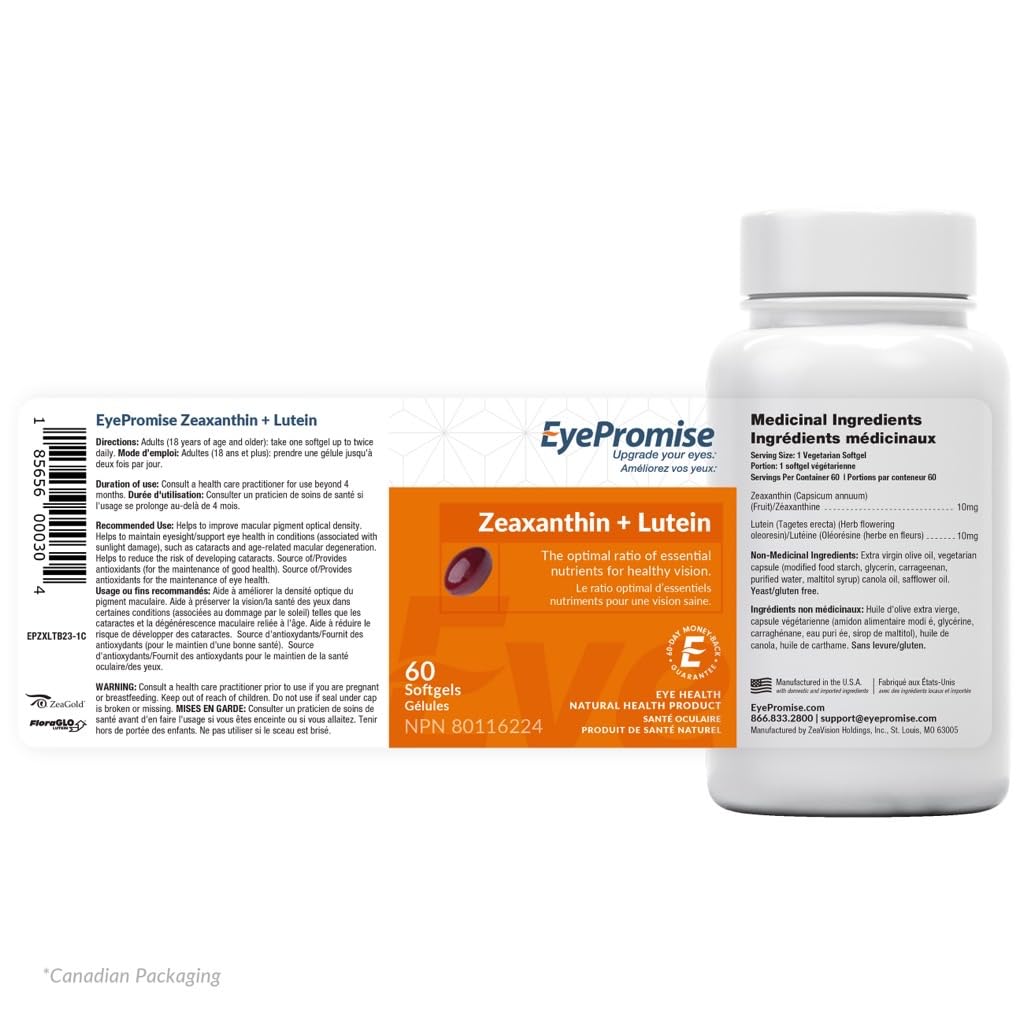 EyePromise Zeaxanthin + Lutein Eye Vitamin - 60 Softgels Capsules Made with Natural Ingredients for Diets Including Gluten Free and Vegetarian - PrimeBioHealth - canada supplements