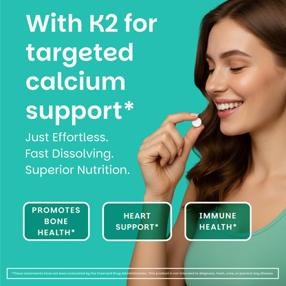 EZ Melts Dissolvable Vegan Vitamin D3 + K2 5,000 IU - Bone & Heart Health Support - Immune Function Support - No Artificial Flavors - Non-GMO - Green Apple - PrimeBioHealth - canada supplements