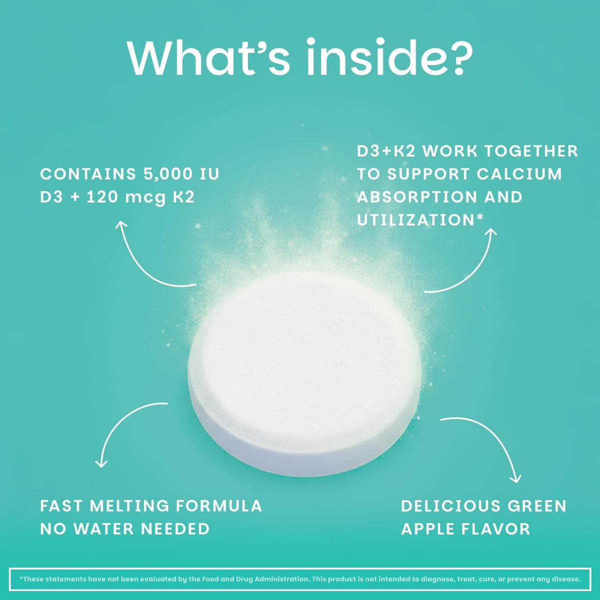 EZ Melts Dissolvable Vegan Vitamin D3 + K2 5,000 IU - Bone & Heart Health Support - Immune Function Support - No Artificial Flavors - Non-GMO - Green Apple - PrimeBioHealth - canada supplements