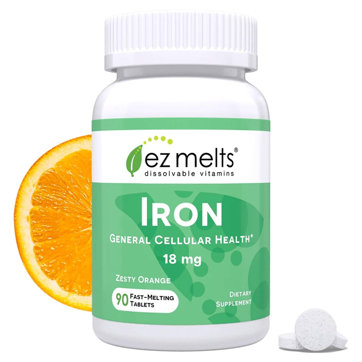 EZ Melts Iron - Supplement for Daily Energy & Iron Support - with Vitamin C - No Artificial Flavors - Non-GMO & Vegan - Zesty Orange - PrimeBioHealth - canada supplements