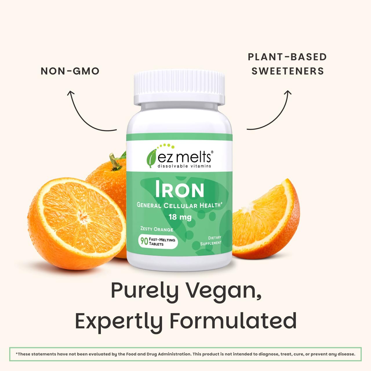 EZ Melts Iron - Supplement for Daily Energy & Iron Support - with Vitamin C - No Artificial Flavors - Non-GMO & Vegan - Zesty Orange - PrimeBioHealth - canada supplements