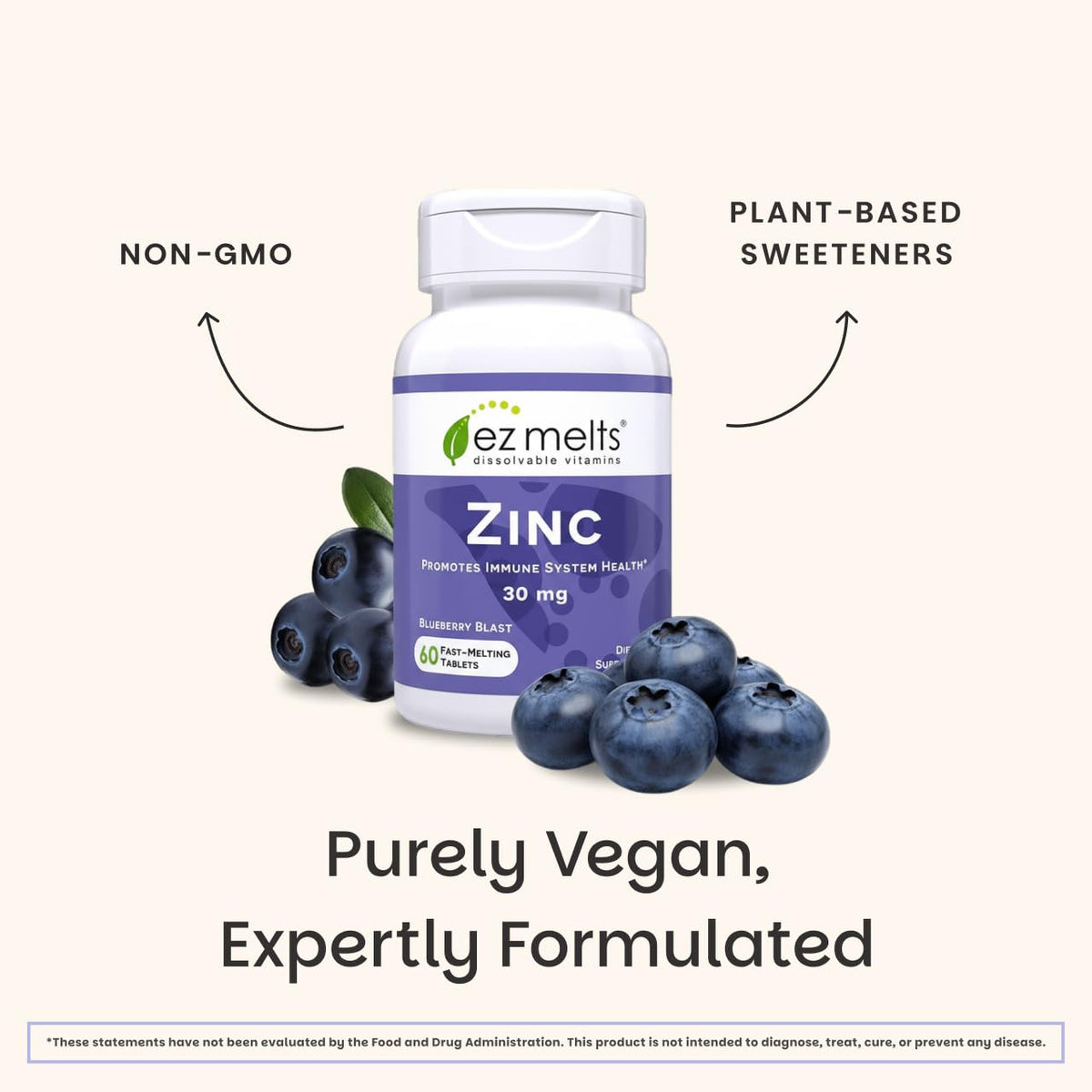 EZ Melts Zinc - Supplement for Immune, Digestive & Skin Health Support - Non-GMO, Vegan & Gluten-Free - Blueberry Blast - PrimeBioHealth - canada supplements