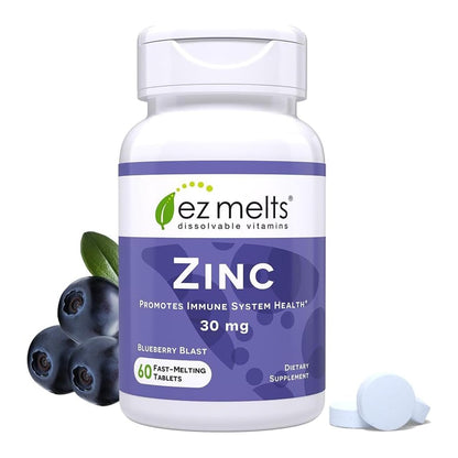 EZ Melts Zinc - Supplement for Immune, Digestive & Skin Health Support - Non-GMO, Vegan & Gluten-Free - Blueberry Blast - PrimeBioHealth - canada supplements