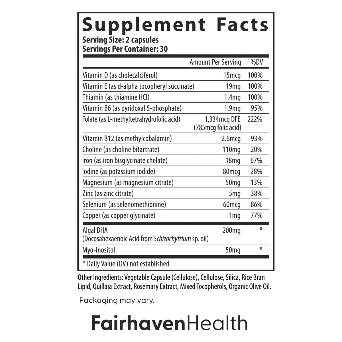 Fairhaven Health Prenatal Multivitamin Essentials with DHA | Prenatal Vitamins + DHA, Choline, Myo-Inositol | - PrimeBioHealth - canada supplements