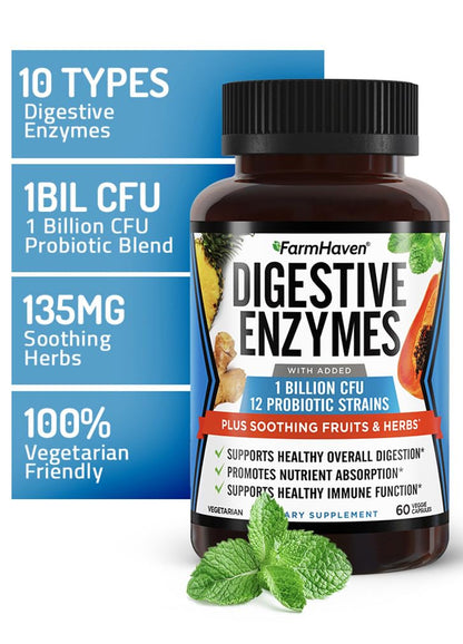 FarmHaven Digestive Enzymes with 18 Probiotics & Herbs | Papaya, Bromelain, Protease & More for Lactose Absorption & Better Digestion | Helps Bloating - PrimeBioHealth - canada supplements