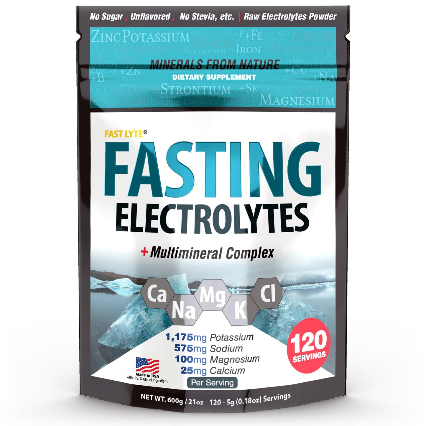 Fast Lyte Fasting Electrolyte Supplement Powder | No Sugar Unflavored Raw Electrolytes | 25% RDI Magnesium and Potassium with Trace Minerals | Carnivore & Keto Friendly - PrimeBioHealth - canada supplements