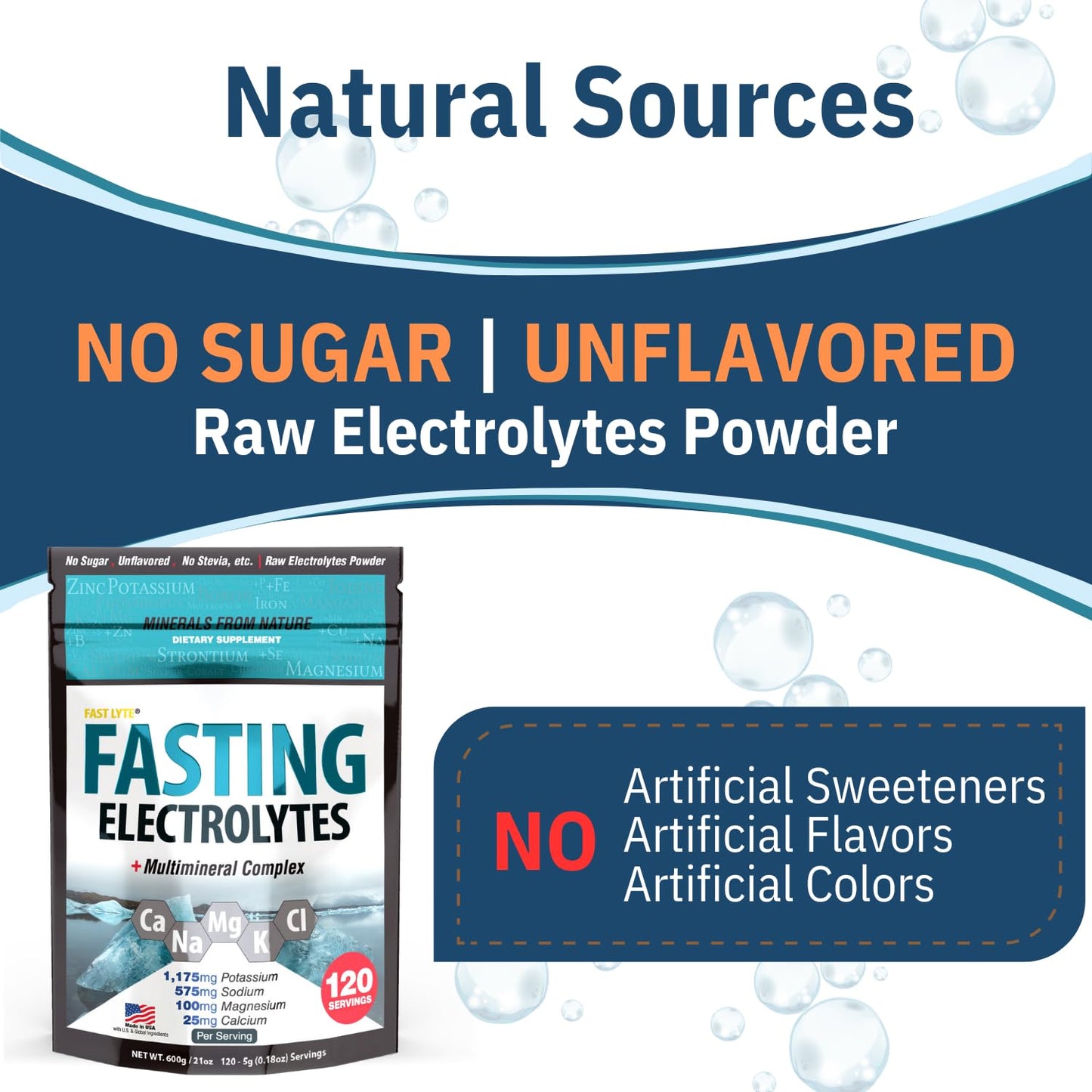 Fast Lyte Fasting Electrolyte Supplement Powder | No Sugar Unflavored Raw Electrolytes | 25% RDI Magnesium and Potassium with Trace Minerals | Carnivore & Keto Friendly - PrimeBioHealth - canada supplements
