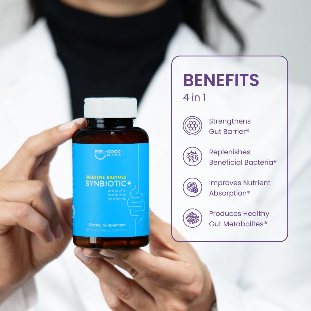 Feel Good Digestive Enzymes 4-in-1 Synbiotic+ – with Prebiotics, Probiotics & Postbiotics – Gut Health, Digestion & Bloating Relief - PrimeBioHealth - canada supplements
