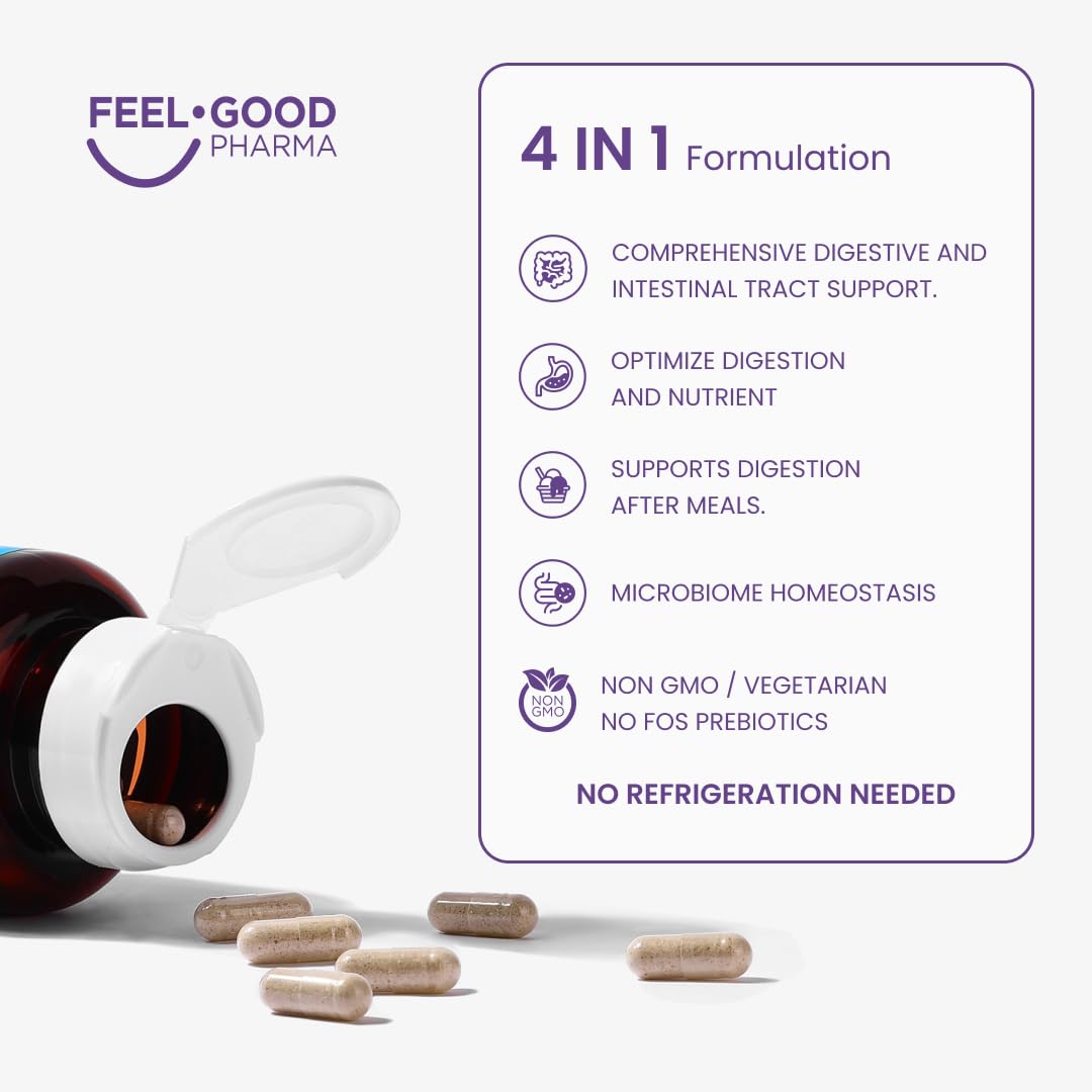 Feel Good Digestive Enzymes 4-in-1 Synbiotic+ – with Prebiotics, Probiotics & Postbiotics – Gut Health, Digestion & Bloating Relief - PrimeBioHealth - canada supplements