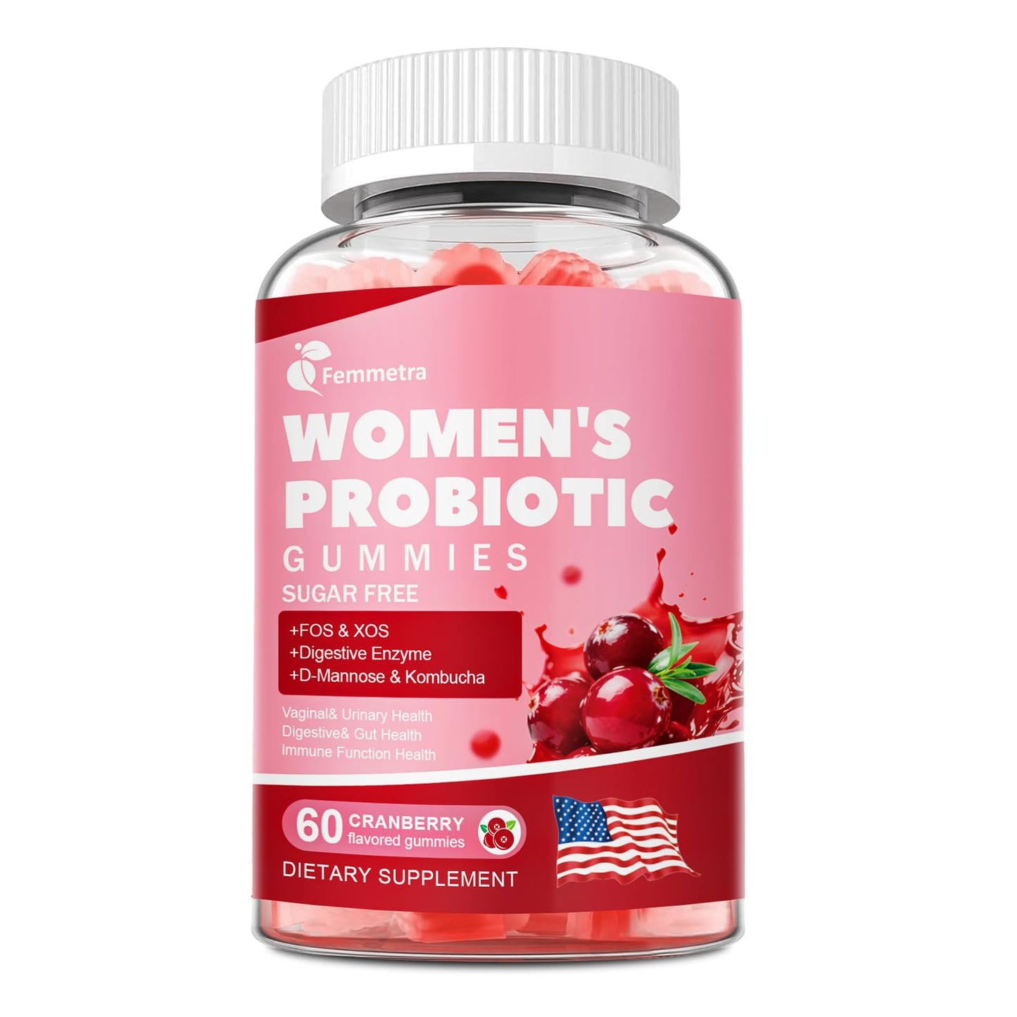 Femmetra 18-in-1 Probiotics for Women with Prebiotics - 200 Billion CFU with Digestive Enzyme, Cranberry, Kombucha - Sugar-Free Vaginal Gummies, - PrimeBioHealth - canada supplements