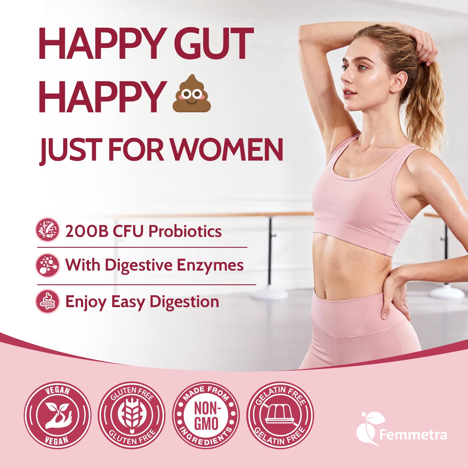 Femmetra 18-in-1 Probiotics for Women with Prebiotics - 200 Billion CFU with Digestive Enzyme, Cranberry, Kombucha - Sugar-Free Vaginal Gummies, - PrimeBioHealth - canada supplements