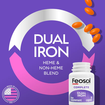 Feosol Complete Iron Supplement Caplets, Bifera Iron for High Absorption, Heme and Non-Heme Dual Action Minimizes Side Effects, 1 Per Day - PrimeBioHealth - canada supplements
