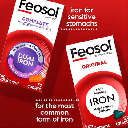 Feosol Complete Iron Supplement Caplets, Bifera Iron for High Absorption, Heme and Non-Heme Dual Action Minimizes Side Effects, 1 Per Day - PrimeBioHealth - canada supplements