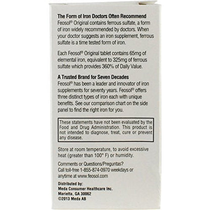Feosol Original Iron Supplement Tablets, Non-heme, 65mg Iron per Pill, 1 Per Day, 120ct, 4 Month Supply, for Energy and Immune System Support, Made in USA - PrimeBioHealth - canada supplements