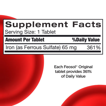 Feosol Original Iron Supplement Tablets, Non-heme, 65mg Iron per Pill, 1 Per Day, 120ct, 4 Month Supply, for Energy and Immune System Support, Made in USA - PrimeBioHealth - canada supplements
