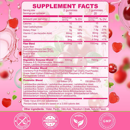 Fiber Gummies 7500mg, Probiotics & Digestive Enzymes, Sugar-Free, Vegan & Gluten-Free Supplement for Gut Health, Bloating Support & Regularity) - PrimeBioHealth - canada supplements