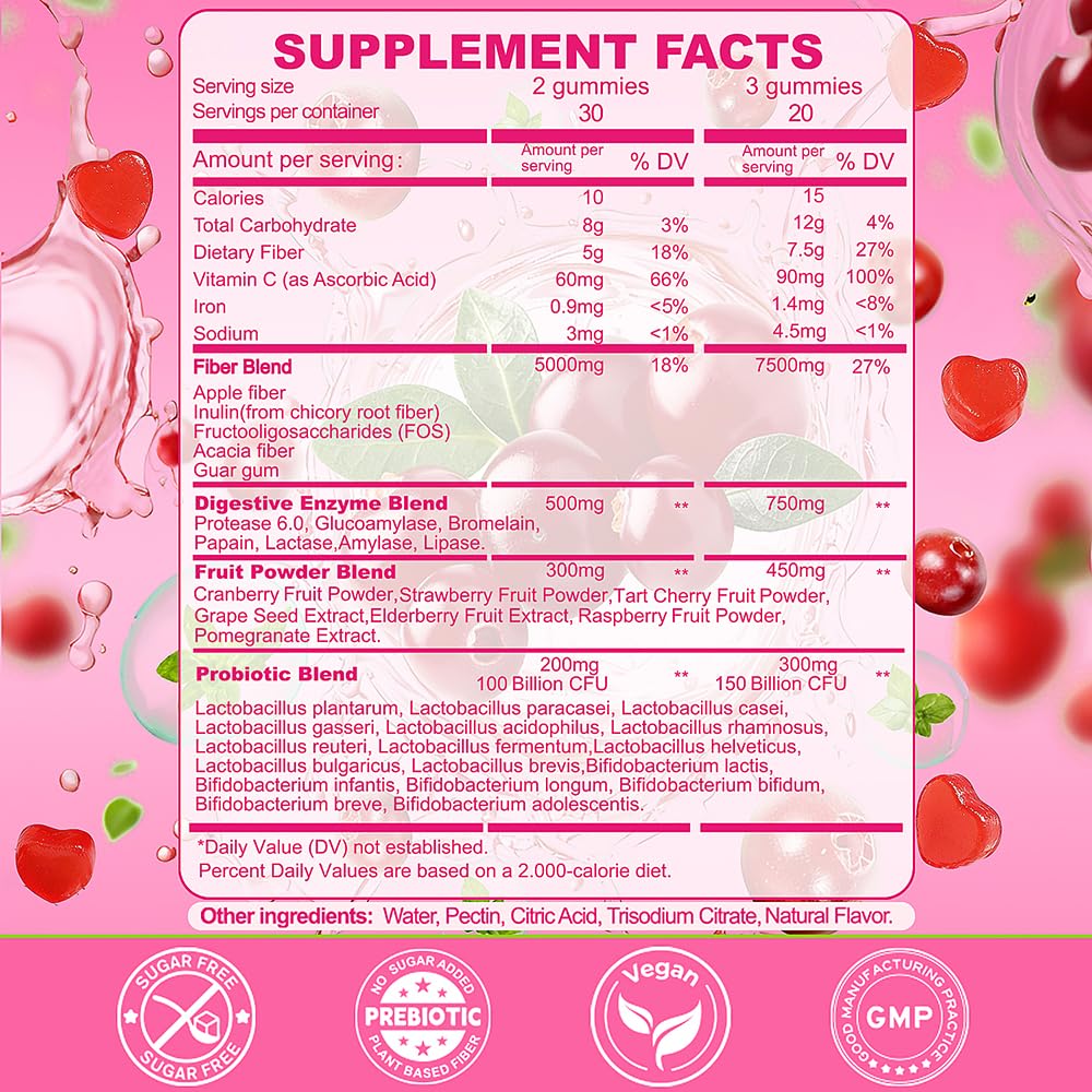 Fiber Gummies 7500mg, Probiotics & Digestive Enzymes, Sugar-Free, Vegan & Gluten-Free Supplement for Gut Health, Bloating Support & Regularity, - PrimeBioHealth - canada supplements