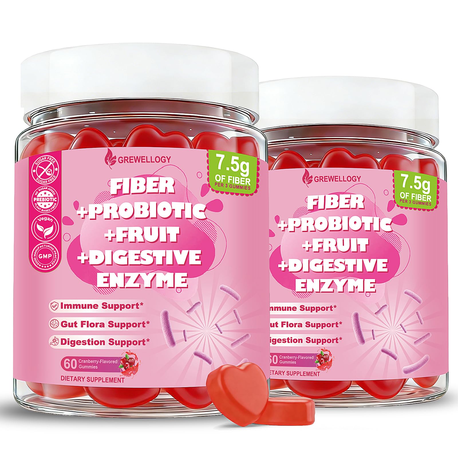Fiber Gummies 7500mg, Probiotics & Digestive Enzymes, Sugar-Free, Vegan & Gluten-Free Supplement for Gut Health, Bloating Support & Regularity, - PrimeBioHealth - canada supplements