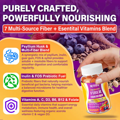 Fiber Gummies for Adults with Psyllium Husk, 7G(Soluble + Insoluble) Daily Prebiotic Fiber with Inulin, FOS, Guar Gum, Multivitamins for Daily Digestive Health, - PrimeBioHealth - canada supplements