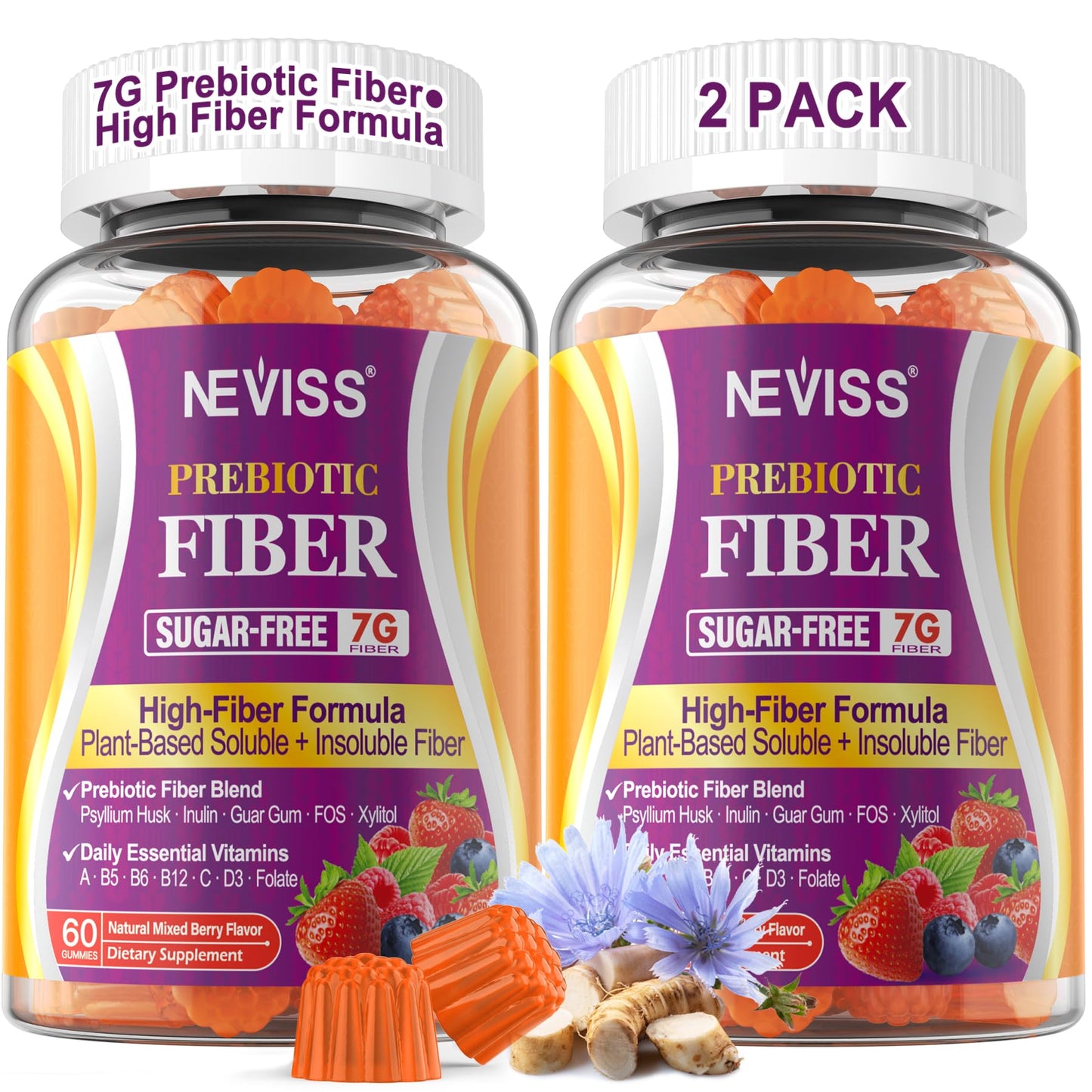 Fiber Gummies for Adults with Psyllium Husk, 7G(Soluble + Insoluble) Daily Prebiotic Fiber with Inulin, FOS, Guar Gum, Multivitamins for Daily Digestive Health, - PrimeBioHealth - canada supplements