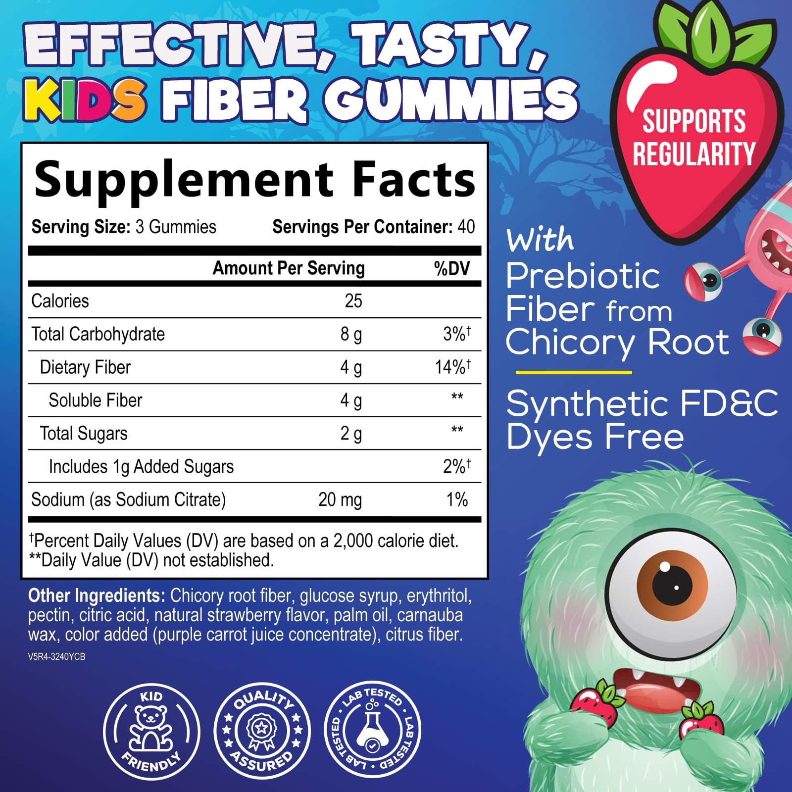 Fiber Gummies for Kids 4g Per Serving - Daily Fiber Gummy Supplement for Kids - Soluble Inulin Prebiotic Gummy for Digestive Health Support - Plant-Based Regularity - PrimeBioHealth - canada supplements