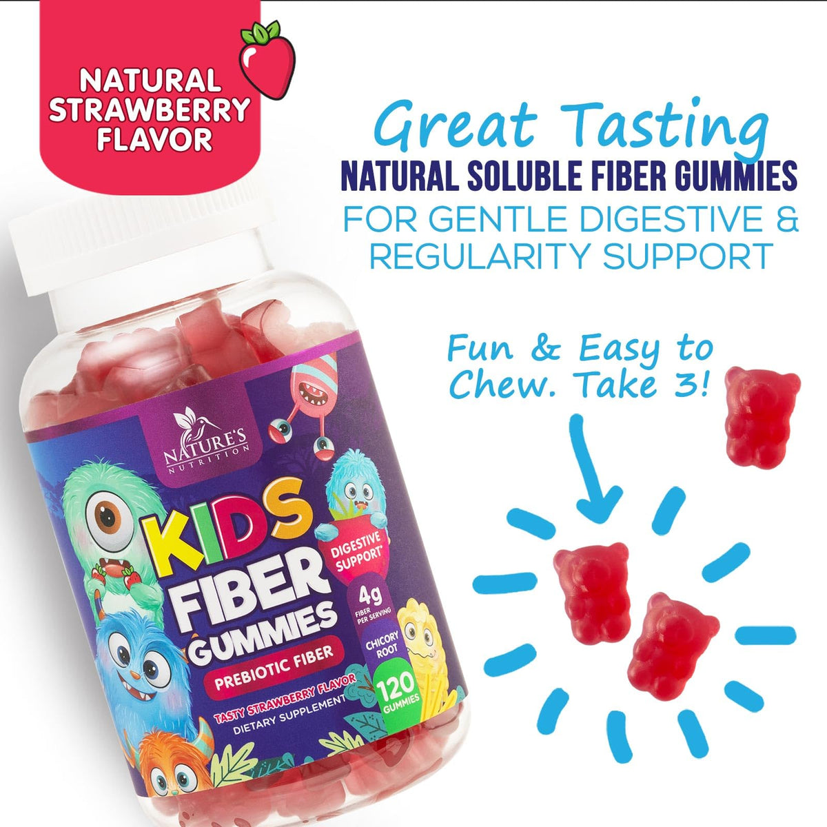 Fiber Gummies for Kids 4g Per Serving - Daily Fiber Gummy Supplement for Kids - Soluble Inulin Prebiotic Gummy for Digestive Health Support - Plant-Based Regularity - PrimeBioHealth - canada supplements