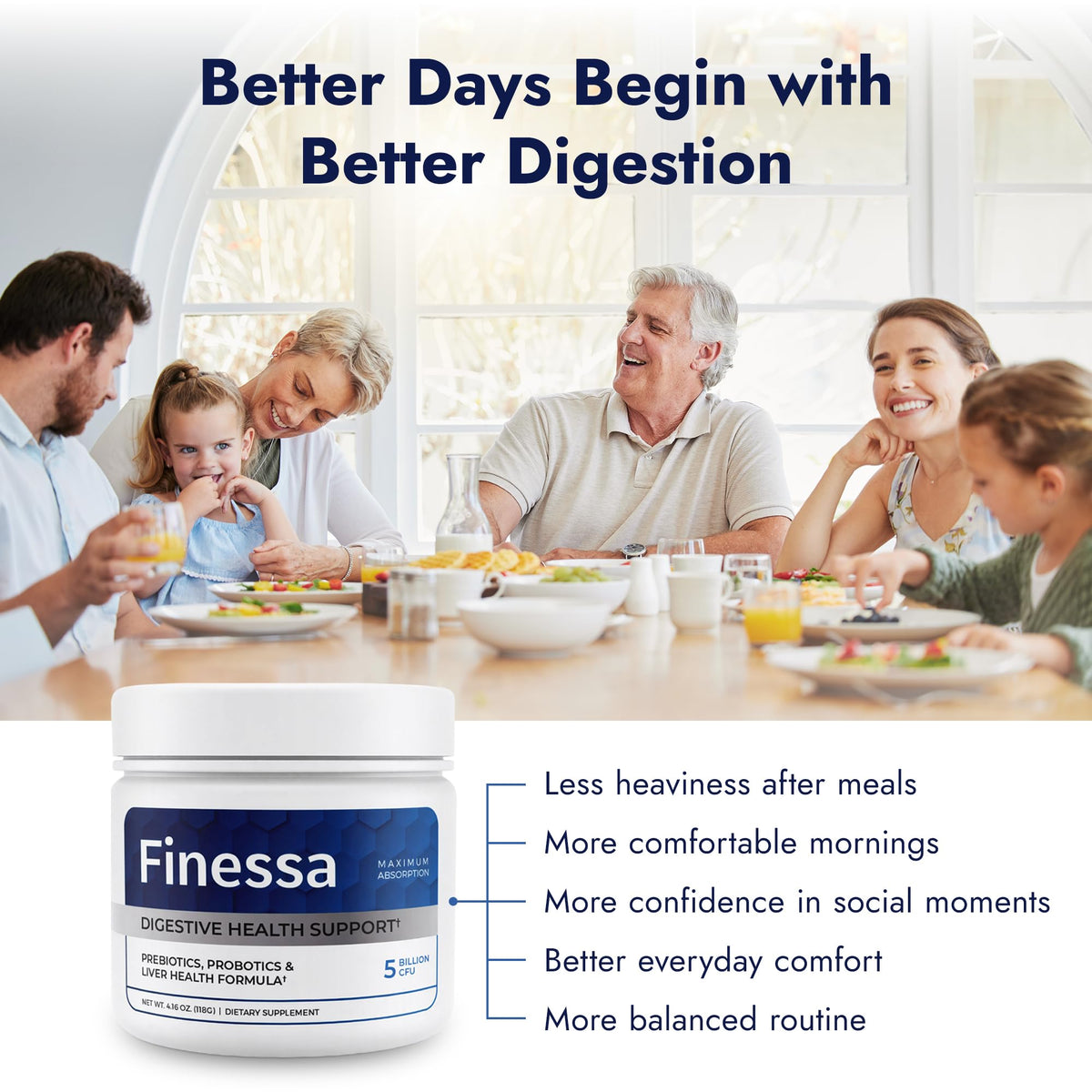 Finessa Digestive Probiotic Drink - 2in1 Digestive Health, Liver Cleanse Detox & Repair | Constipation, Gas and Bloating Relief | Gut Health Blend with Prebiotics & Probiotics - PrimeBioHealth - canada supplements