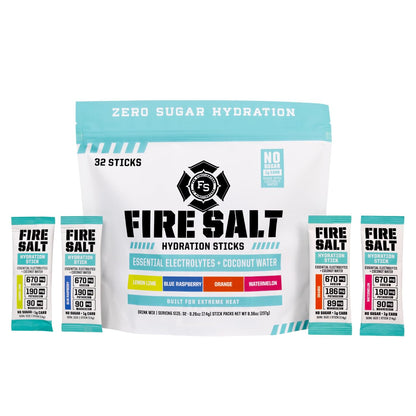 Fire Science Fire Salt Hydration Sticks, Electrolytes & Coconut Water, Hydration Drink Mix with Magnesium, Potassium & Sodium, Zero Sugar, Single Serve On the Go Packs, - PrimeBioHealth - canada supplements