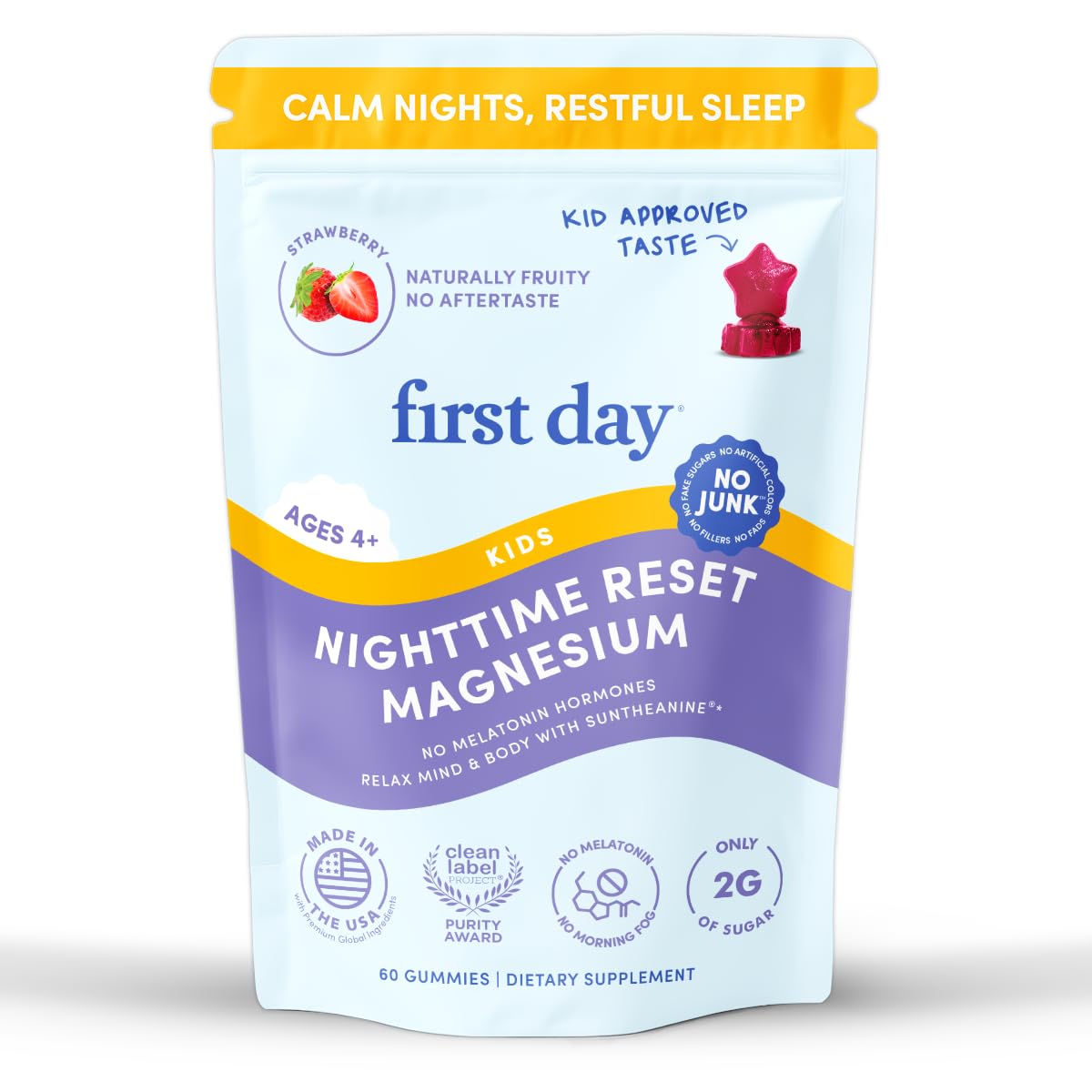 FIRST DAY Kids Magnesium Citrate Gummies (Ages 4+) with No Melatonin | Calm Kids Magnesium Gummies | Bedtime Supplement for Better Sleep with Suntheanine - PrimeBioHealth - canada supplements