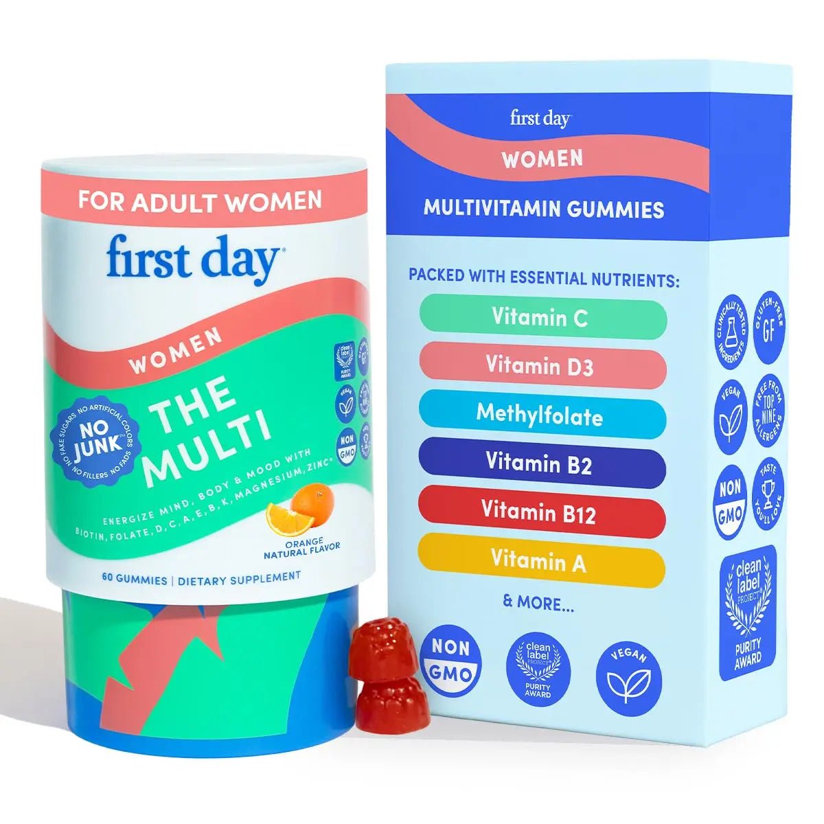 FIRST DAY Multivitamin for Women - Daily Womens Multivitamin Gummies - Vitamin A C D E B12, Magnesium, Zinc, Biotin – Vegan - PrimeBioHealth - canada supplements